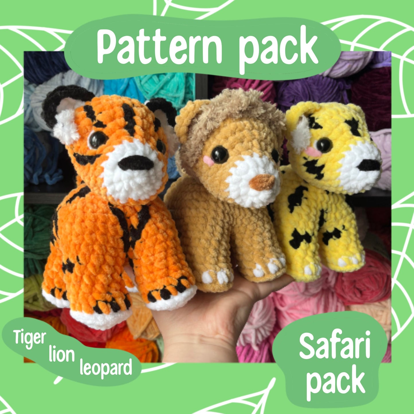 Safari animals pattern, crochet tiger pattern, lion crochet pattern, crochet leopard patter, crochet safari, crochet tutorial, plushie
