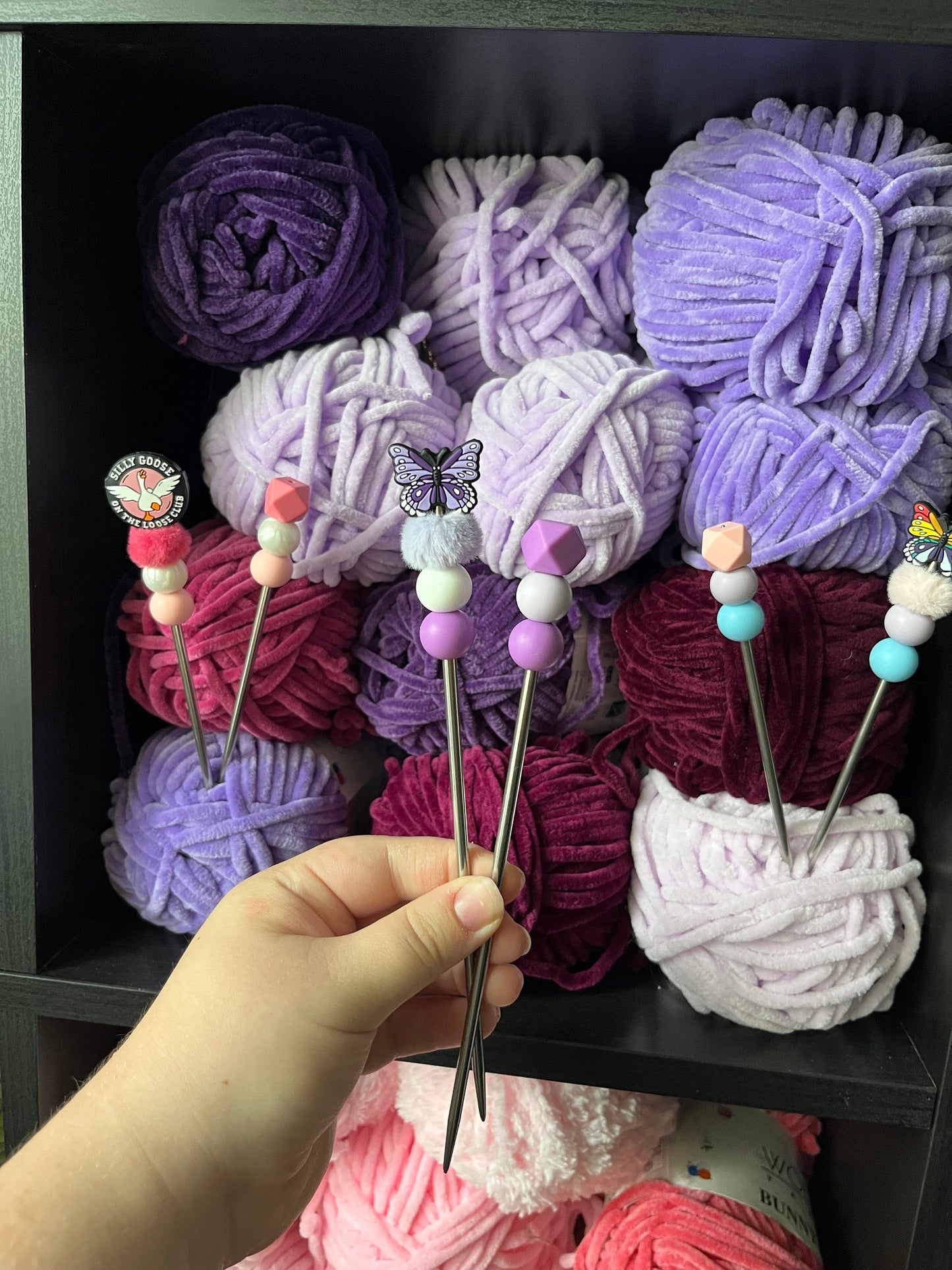 Fluffy themed ergonomic crochet hook, themed crochet hook, beade hook crochet, crochet gift, crochet present, horror crochet hook