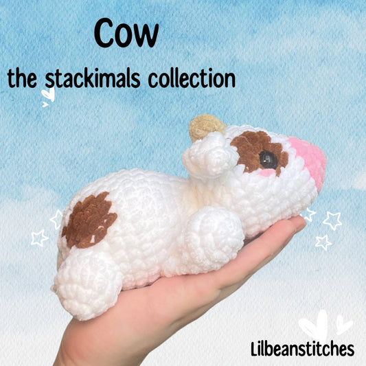 Stackimals cow crochet pattern, crochet cow pattern, crochet pattern cow, laying cow crochet tutorial, stacking crochet market prep pattern