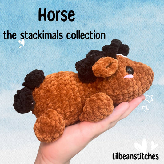 Stackimals horse pattern, horse crochet pattern, lilbeanstitches, laying horse crochet pattern, crochet tutorial, farm animal crochet patt