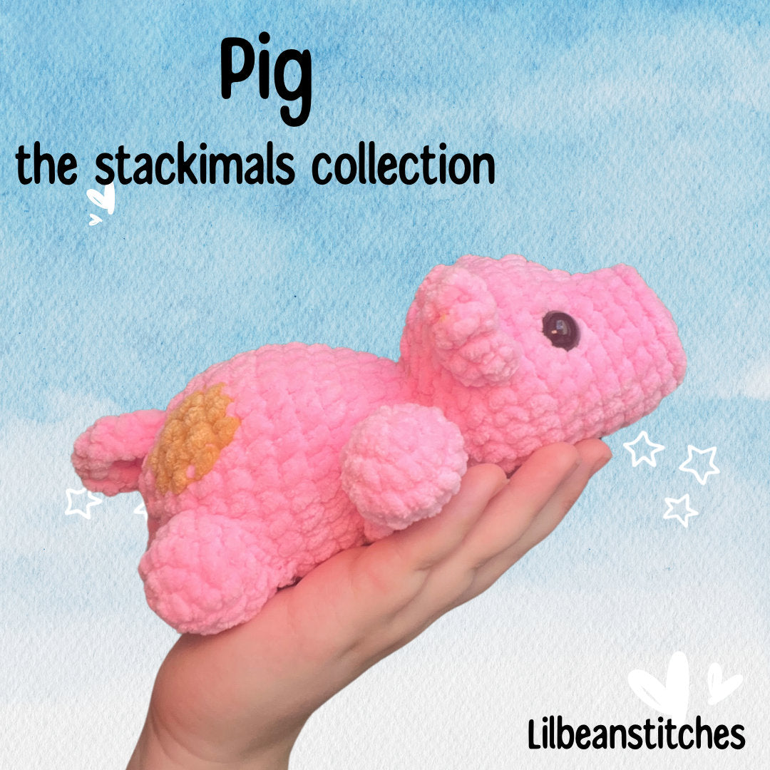 Stackimals pig crochet pattern, lilbeanstitches pattern crochet, market prep patterns, pig pattern crochet pig, muddy pig, cute pig crochet